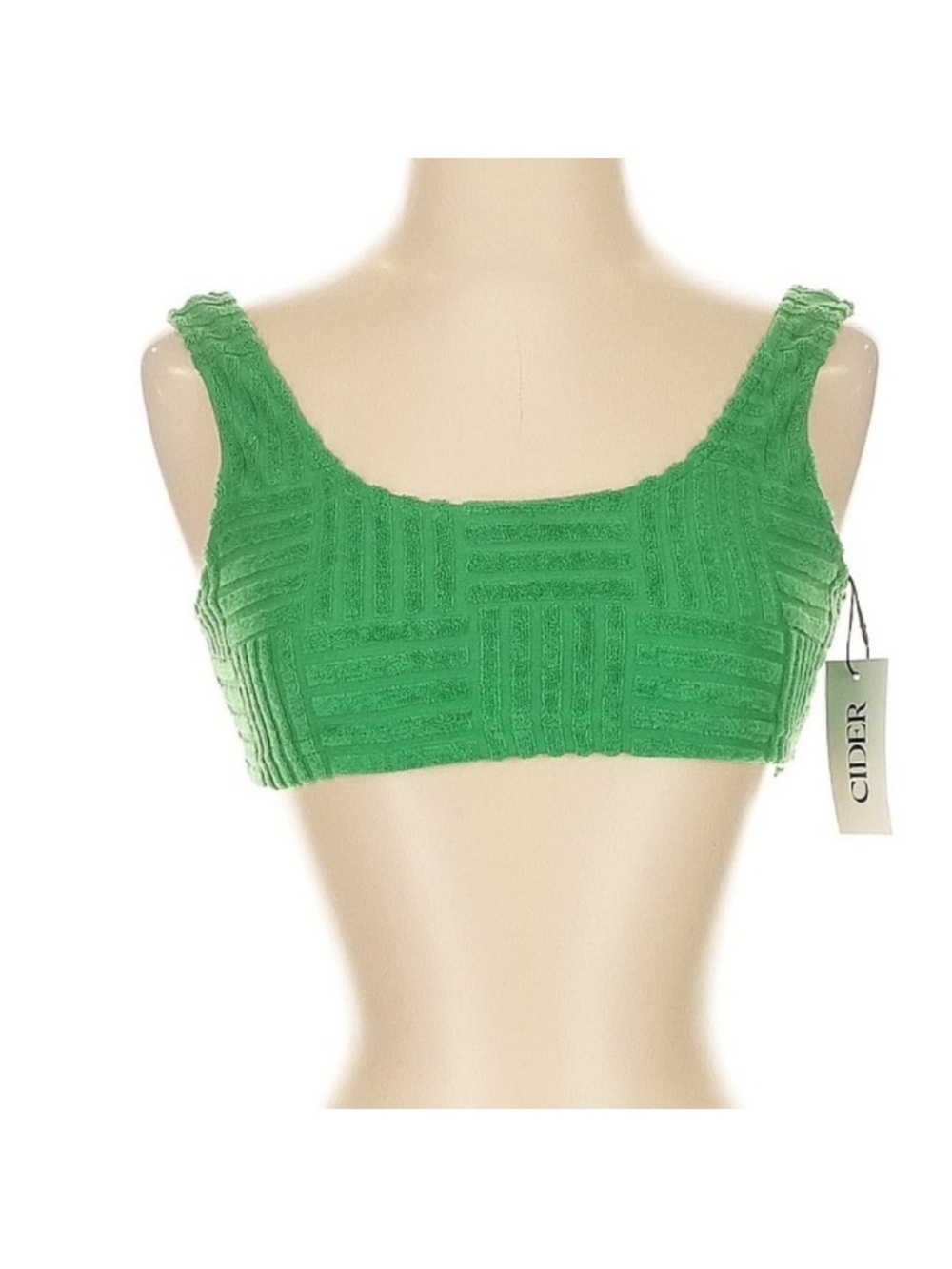 Cider Green Terry Cloth Crop XS Textured Sleeveless Summer Bralette Style NWT - Picture 2 of 7